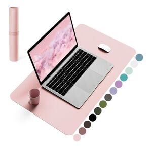 Non-Slip Leather Desk Pad, Waterproof Laptop Computer Desk Keyboard Mat, Pink